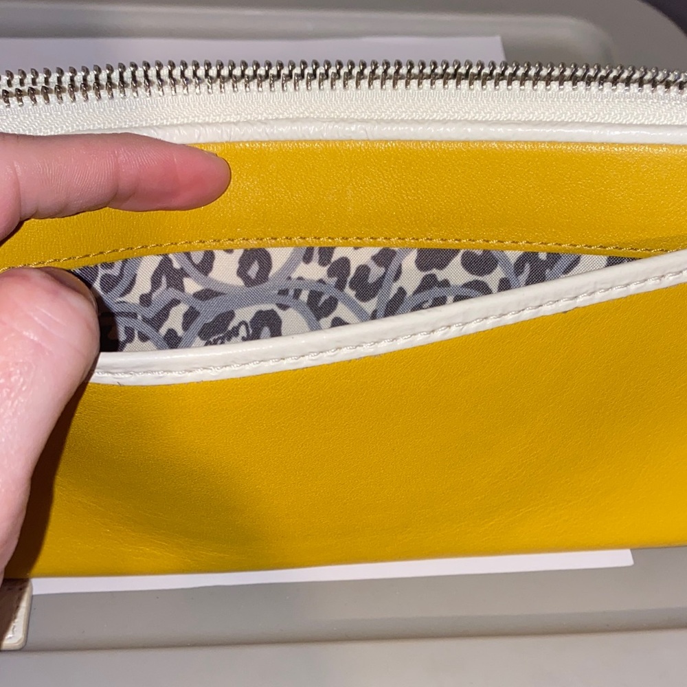 Coach Poppy Mustard Yellow & Cream Wristlet Wallet with Ocelot interior - Picture 13 of 16